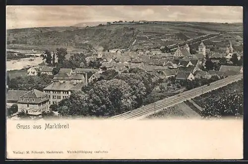 AK Marktbreit, Ortsansicht mit Bahnschienen aus der Vogelschau