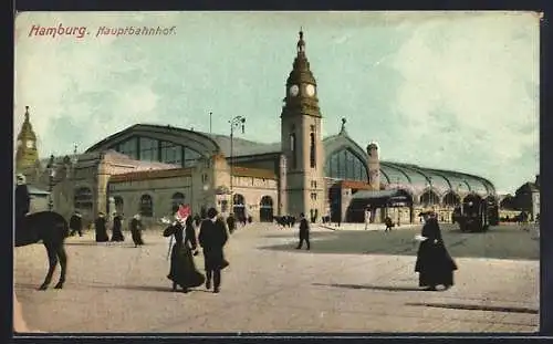 AK Hamburg-St.Georg, Passanten vor dem Hauptbahnhof