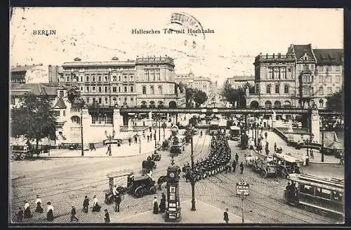 AK Berlin-Kreuzberg, Blick auf Hochbahnhof Hallesches Tor