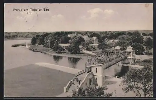 AK Berlin-Tegel, Tegeler See mit Brücke aus der Vogelschau