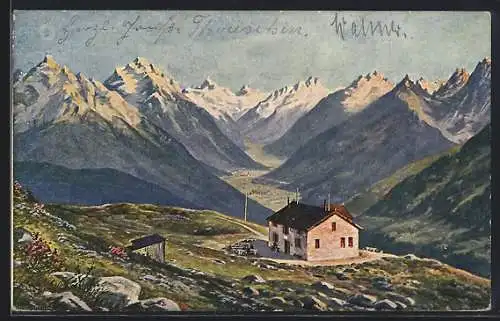 Künstler-AK Kaiser Franz Josef-Schutzhaus, Berghütte am Patscherkofel