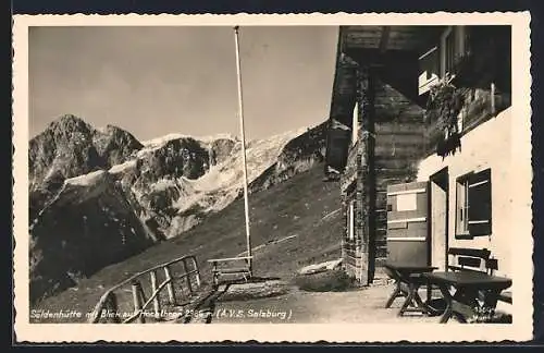 AK Söldenhütte mit Blick auf Hochthron, Aussicht von der Berghütte aus