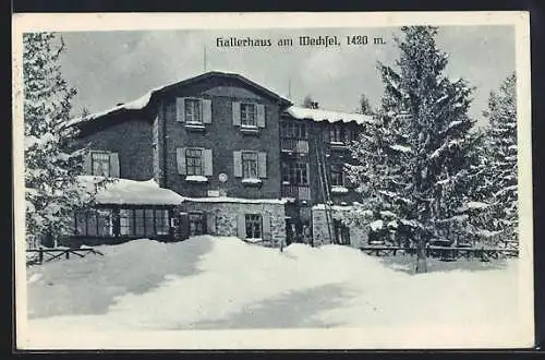 AK Hallerhaus, Berghütte am Wechsel im Schnee