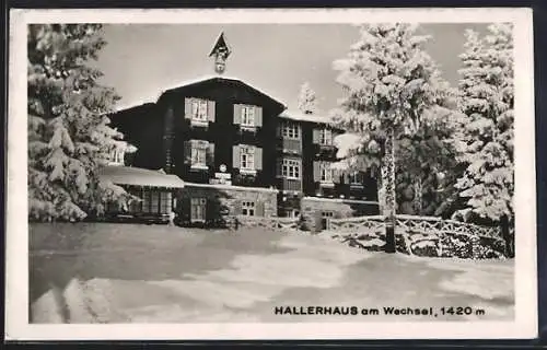 AK Hallerhaus, Berghütte am Wechsel im Schnee