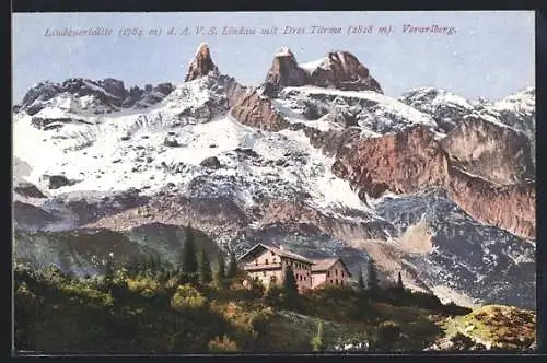 AK Lindauerhütte /Vorarlberg, Ansicht mit den Drei Türmen