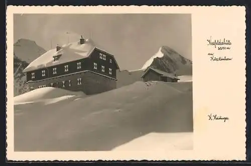 AK Krefelderhütte, Ansicht im Schnee am Kitzsteinhorn