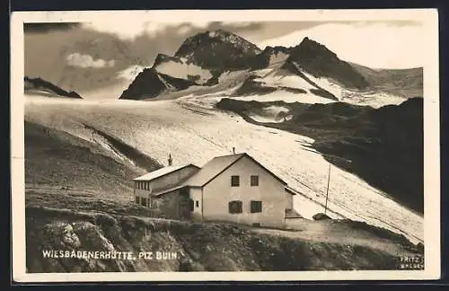 AK Wiesbadenerhütte, Ortsansicht mit Piz Buin