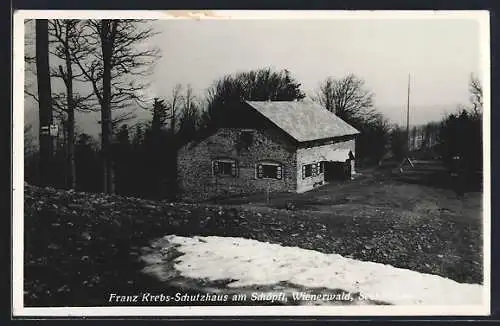 AK Franz Krebs-Schutzhaus am Schöpfl, Ansicht im Winter