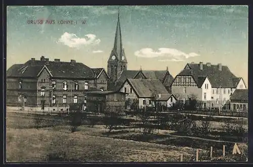 AK Löhne i. W., Ortsansicht mit der Kirche