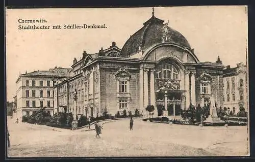 AK Czernowitz, Stadttheater mit Schiller-Denkmal