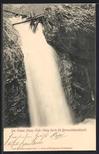 AK Grazer Alpen-Club-Steig durch die Bärenschützschlucht, Wasserfall