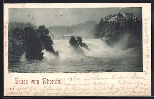 AK Schaffhausen, Eisenbahn auf der Brücke über den Rheinfall