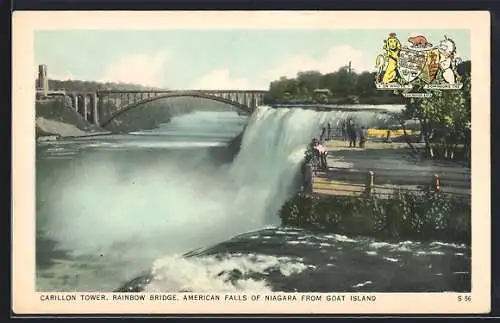 AK Carillon Tower, Rainbow Bridge, American Falls of Niagara from Goat Island