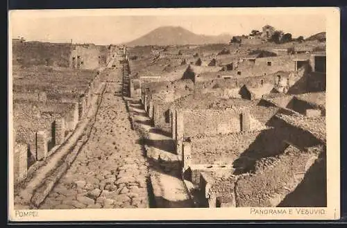 AK Pompei, Panorama e Vesuvio, Ausgrabung