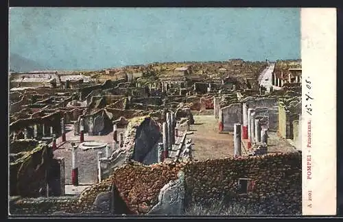 AK Pompei, Panorama der Ausgrabung