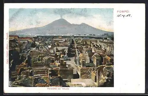 AK Pompei, Panorama col Vesuvio, Ausgrabung