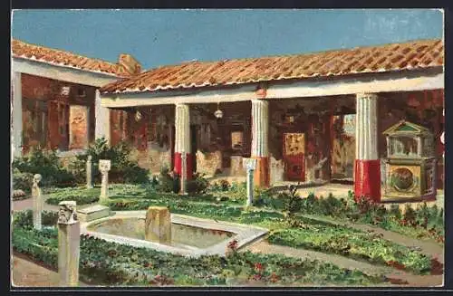 Künstler-AK Pompei, Casa degli Amosini dorati, Peristillo e Portico