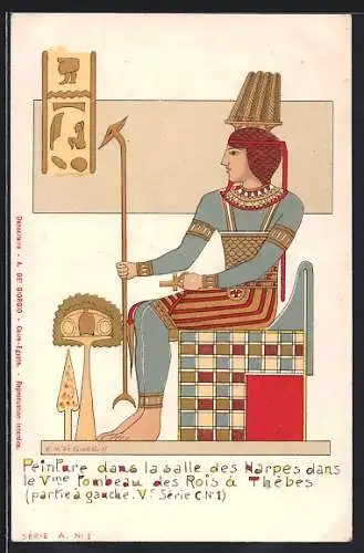 Künstler-AK Ägypten, Peinture dans la salle des Harpes dans le Vme Pombedu des Rois a Thébes