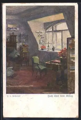 AK Deutscher Schulverein Nr. 1216: Hoch über den Alltag von Possaner, Wohnstube