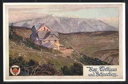 Künstler-AK Thörlhaus, Partie mit Rax und Schneeberg, Deutscher Schulverein