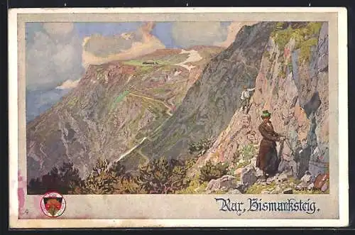 AK Deutscher Schulverein Nr. 520: Bergsteiger auf dem Bismarcksteig