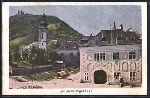 AK Wien, Kahlenbergerdorf mit Blick zur Kirche, Deutscher Schulverein