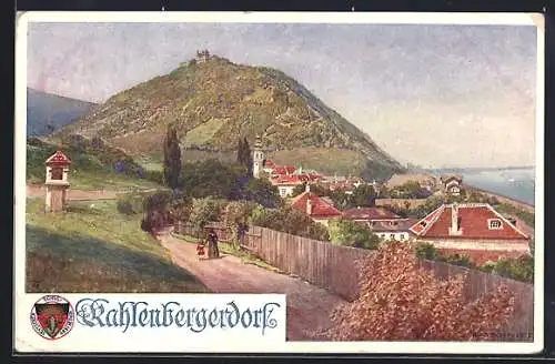 Künstler-AK Rudolf Schmidt: Kahlenbergerdorf, Ortsansicht, Deutscher Schulverein