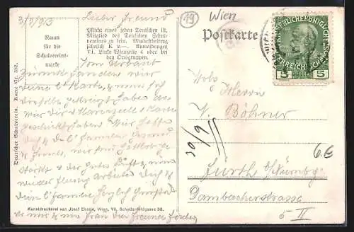 Künstler-AK Rudolf Schmidt: Kahlenbergerdorf, Ortsansicht, Deutscher Schulverein