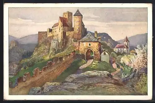 Künstler-AK Hardegg a. d. Thaya, Burg, Deutscher Schulverein