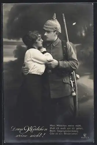 Foto-AK GL Co Nr.7540 /3: Geliebte beim Abschied vom geliebten Soldat-Drum Mädchen wein nicht !