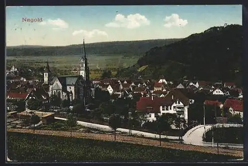 AK Nagold, Teilansicht mit Kirche und Strassenpartie