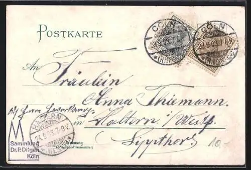 Lithographie Köln, Rathaus und Alter Markt