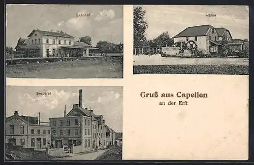 AK Capellen an der Erft, Brauerei, Bahnhof, Mühle