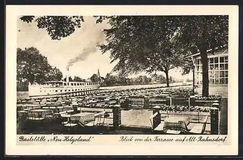 AK Berlin-Alt-Rahnsdorf, Gaststätte Neu-Helgoland, Blick von der Terrasse auf den Ort