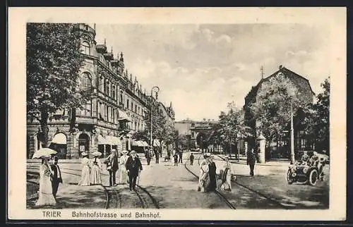 AK Trier, Bahnhofstrasse und Bahnhof