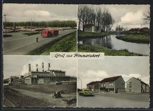 AK Frimmersdorf, Fabrikgebäude, Geschäft und Bachlauf