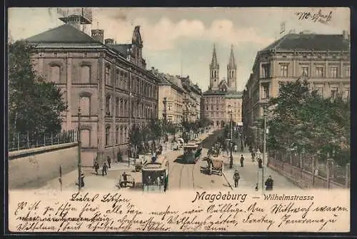 AK Magdeburg, Strassenbahnen in der Wilhelmstrasse