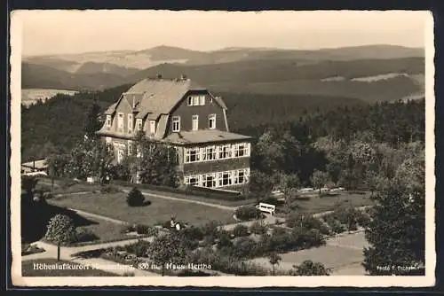 AK Masserberg, Hotel-Haus Hertha aus der Vogelschau