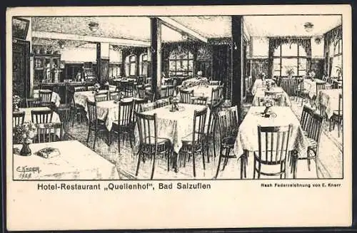 Künstler-AK Bad Salzuflen, Hotel-Restaurant Quellenhof v. Fr. Düsterwald, Gaststube