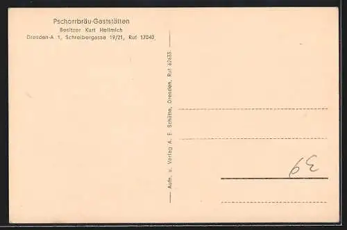 AK Dresden, Pschorrbräu-Gaststätten v. Kurt Hellmich, Schreibergasse 19 /21, Innenansicht