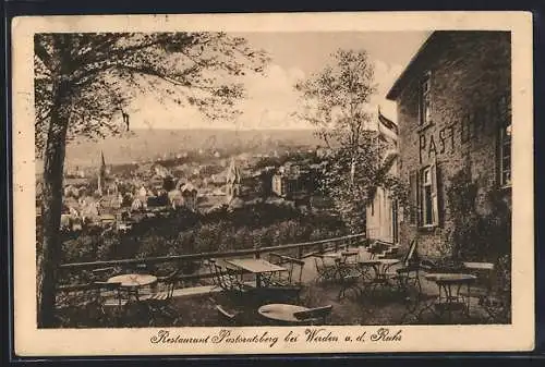 AK Werden a. d. Ruhr, Restaurant Pastoratsberg v. J. Mirbach, Terrasse mit Ausblick