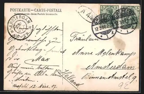 AK Crefeld, Strassenbahn auf der Rheinstrasse