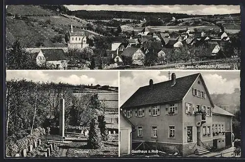 AK Dainbach /Baden, Gasthaus z. Ross der Fam. Fahrbach-Gotthardt, Denkmal, Ortsansicht