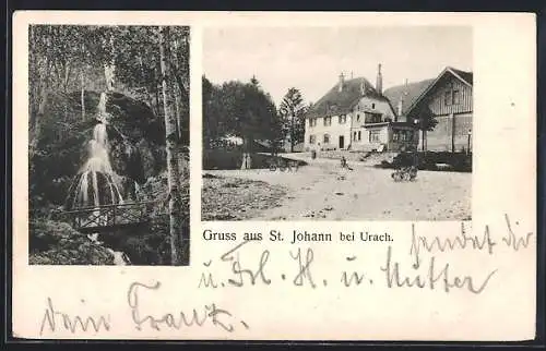 AK St. Johann bei Urach, Ortspartie und Wasserfall