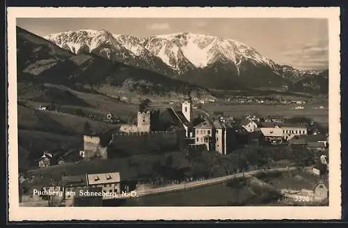 AK Puchberg am Schneeberg, Ortsansicht mit Burg und Bergpanorama