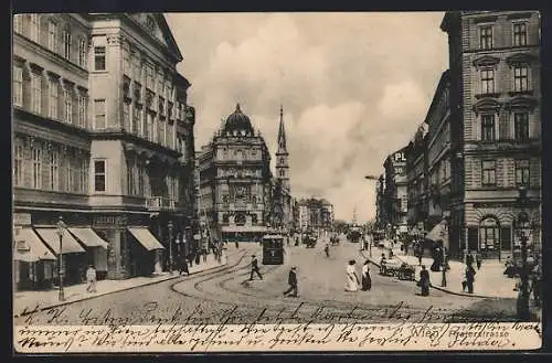 AK Wien, Praterstrasse mit Strassenbahn und Turm