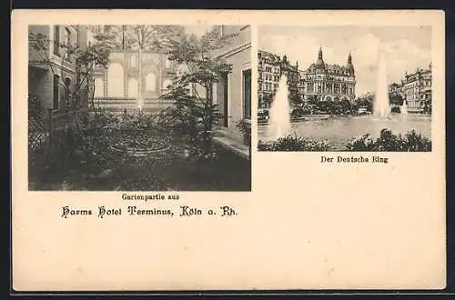 AK Köln a. Rh., Harms Hotel Terminus, Innenhof, Der Deutsche Ring, mit Springbrunnen