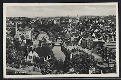 AK Backnang, Totalansicht mit Brücke aus der Vogelschau