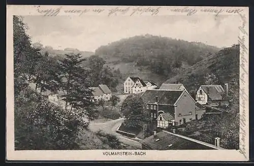 AK Volmarstein-Bach, Ortsansicht mit Bergpanorama aus der Vogelschau