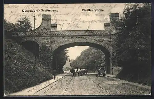 AK Düsseldorf-Grafenberg, Pfeifferbrücke mit Kutschen